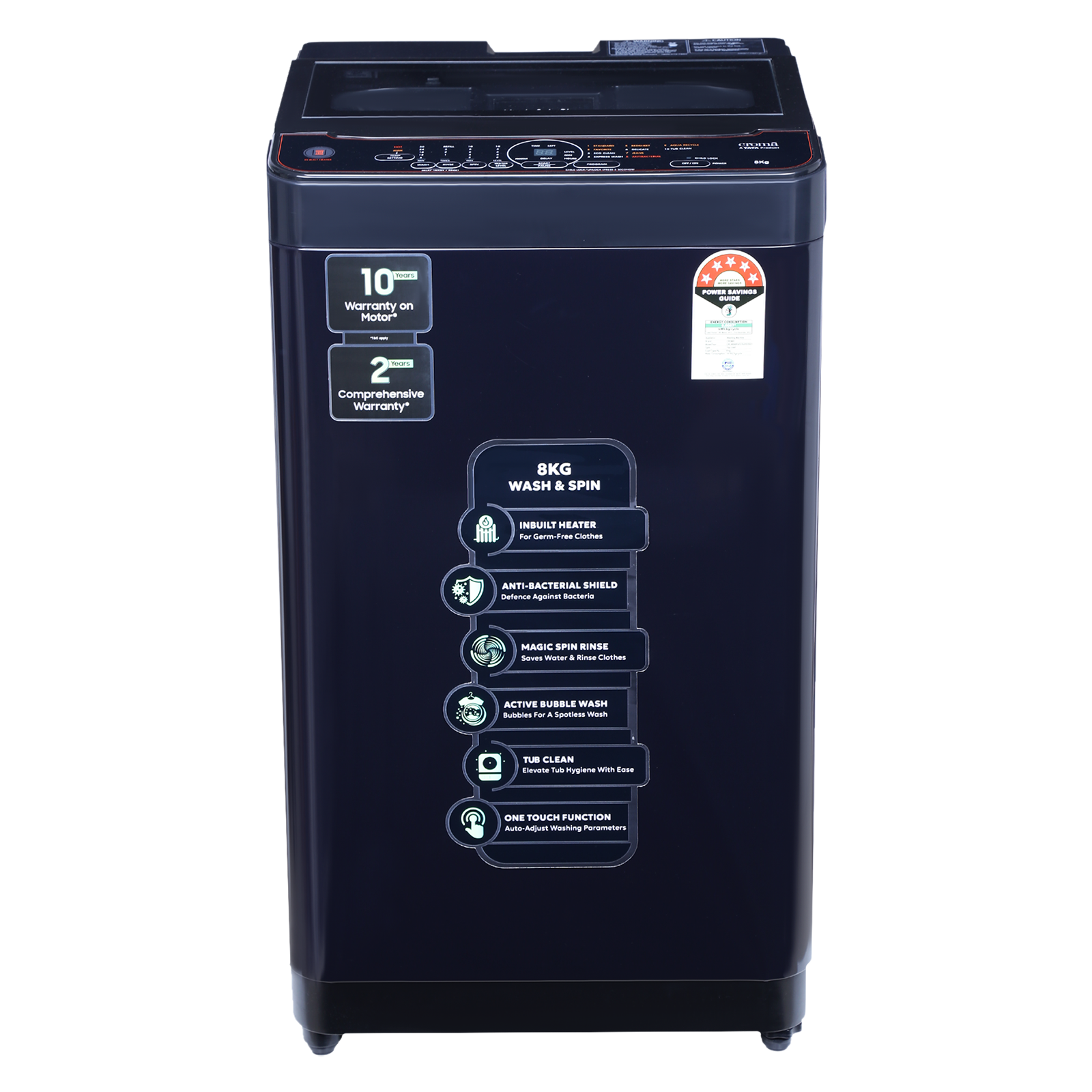 Buy Croma 8 Kg 5 Star Fully Automatic Top Load Washing Machine In Built Heater Pure Black 6484